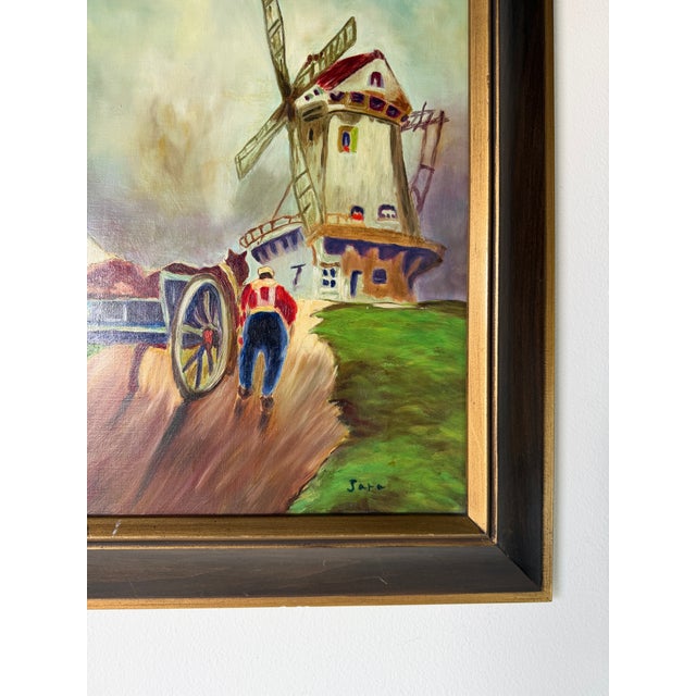 Green Vintage Jara Country European Farm Landscape Oil on Canvas Painting – Framed For Sale - Image 8 of 13