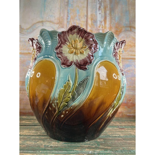 Large Art Nouveau Slip Planter from Onnaing, France, 1920s For Sale - Image 10 of 17