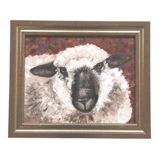 Black Face Sheep Portrait English Traditional Impressionist White Beige Burnt Orange Original Oil Painting Cleo Plowden For Sale