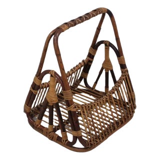 Vintage Rattan Magazine Rack from Castano, 1950s For Sale