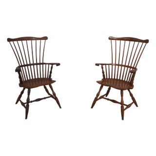 Pair Robert T. Hogg Walnut Windsor Armchairs For Sale