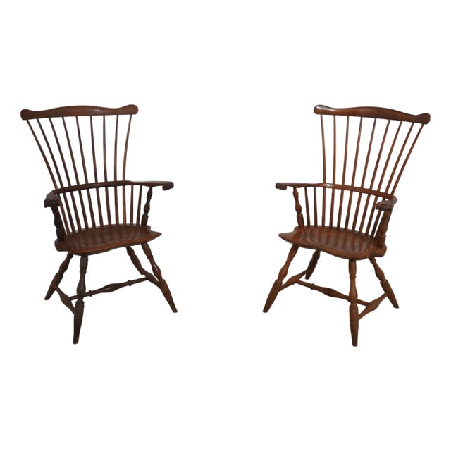 Pair Robert T. Hogg Walnut Windsor Armchairs For Sale