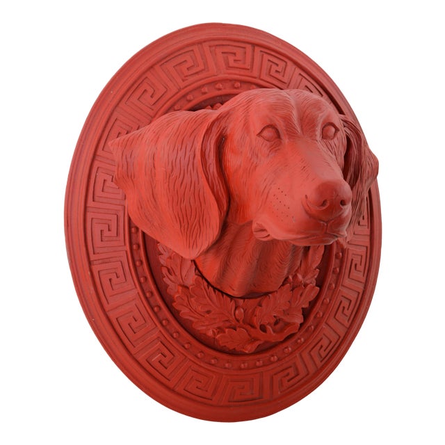 Vintage Wooden Hand-Carved Decorative Dog Head in the Middle of the 20th Century For Sale