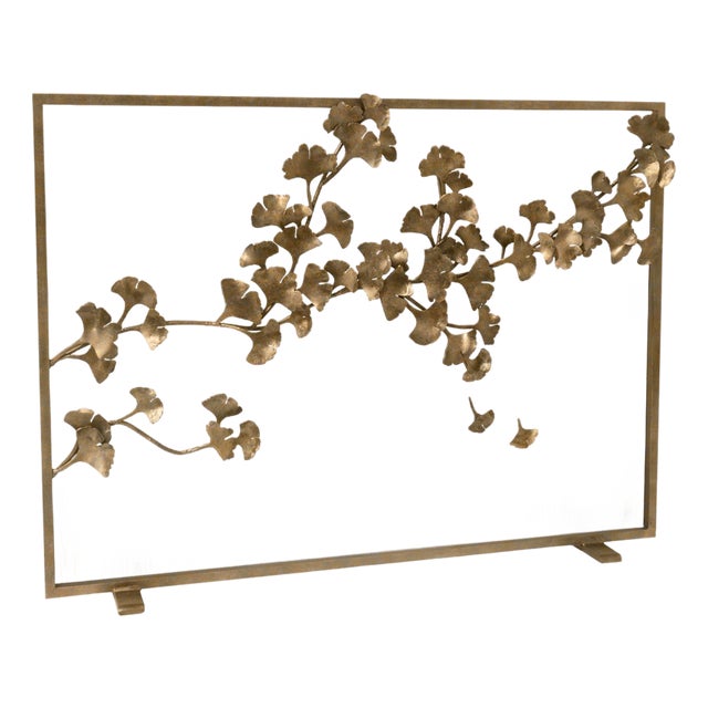 Aged Gold Ginkgo Fireplace Screen Iron For Sale