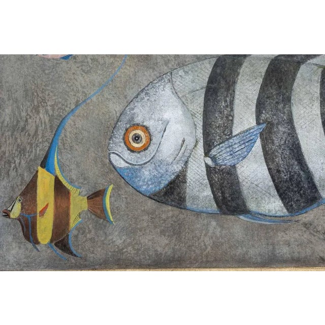 Contemporary French Artist, Scene with Fish, Painted Canvas For Sale - Image 3 of 6