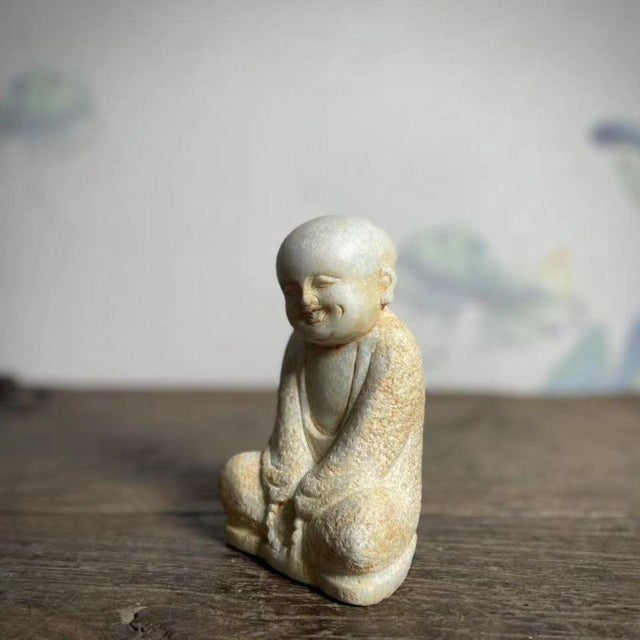Chinese White Marble Seated Young Monk Statue For Sale - Image 4 of 6