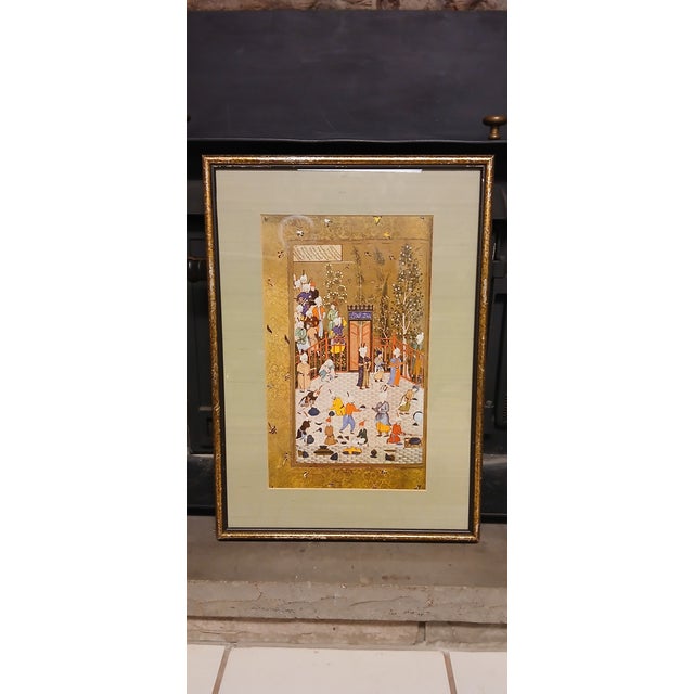 1920s Antique Persian Miniature Painting – Framed & Gilded For Sale - Image 4 of 12