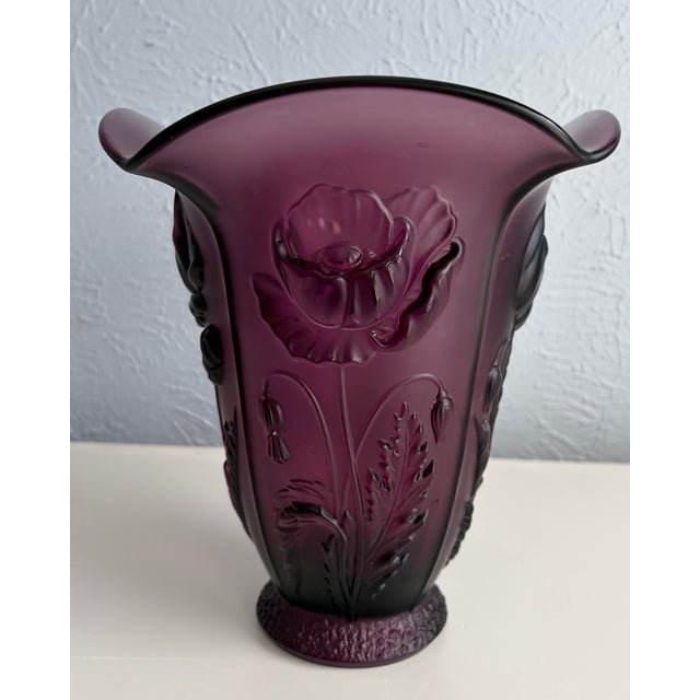 Glass Satin Glass Poppy Relief Vase With Flared Rim For Sale - Image 7 of 11