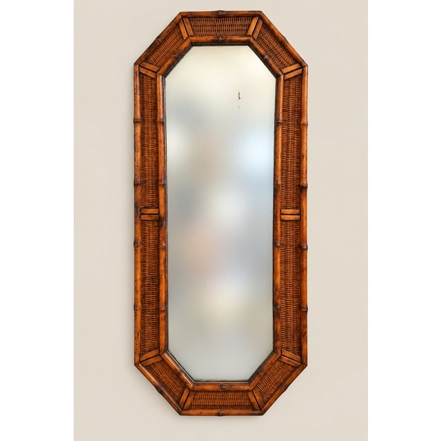 American of Martinsville American of Martinsville Vintage Coastal Large Faux Bamboo and Wicker Mirror For Sale - Image 4 of 6