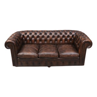 Chesterfield 3-Seater Sofa in Brown Leather For Sale