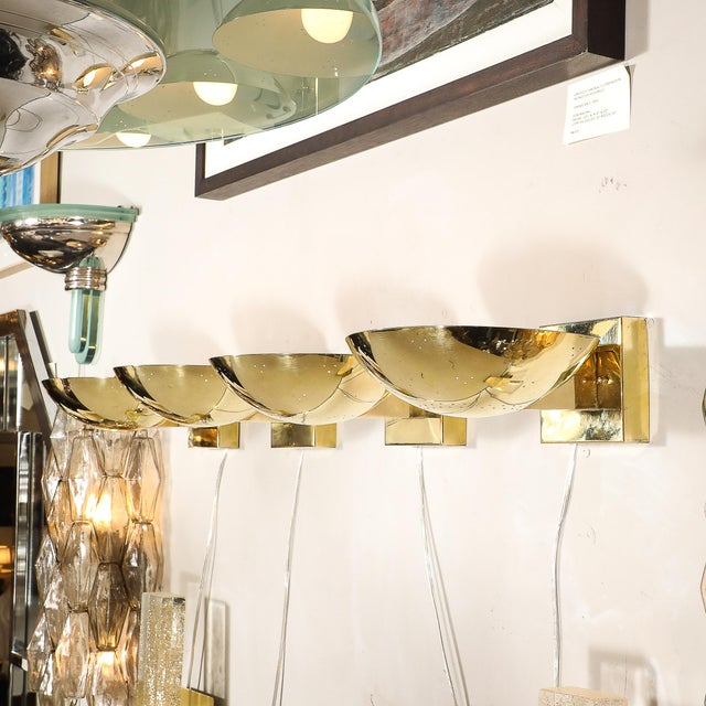 Set of Four Mid-Century Modernist Polished Brass Sconces by Paavo Tynell For Sale - Image 12 of 18