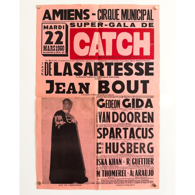 The Piece This striking vintage poster promotes a "Super-Gala de Catch" (wrestling gala) held at the Cirque Municipal in...