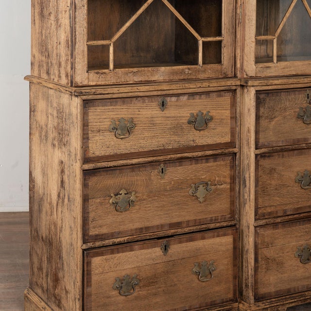 Brown Large English Bleached Oak Bookcase Display Cabinet With Glass Doors, Circa 1900 For Sale - Image 8 of 12
