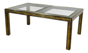 Bernard Rohne Mastercraft Acid Etched Brass, Glass Top Expandable Dining Table
