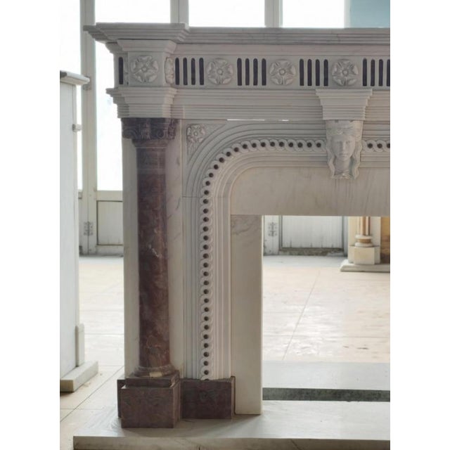 Striking Neoclassical Marble Fireplace Mantle with Red Marble Columns For Sale - Image 3 of 6