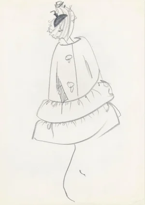 Matted Mid-Century Haute Couture Fashion Drawing Michel Goma