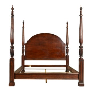Henredon Georgian Carved Cherry Wood King Size Poster Bed For Sale
