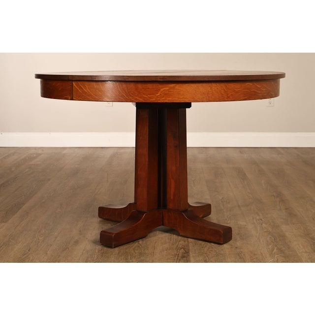Antique L. & J.G. Stickley No. 716 Mission Oak Shoe Foot Round Dining Table For Sale - Image 18 of 18