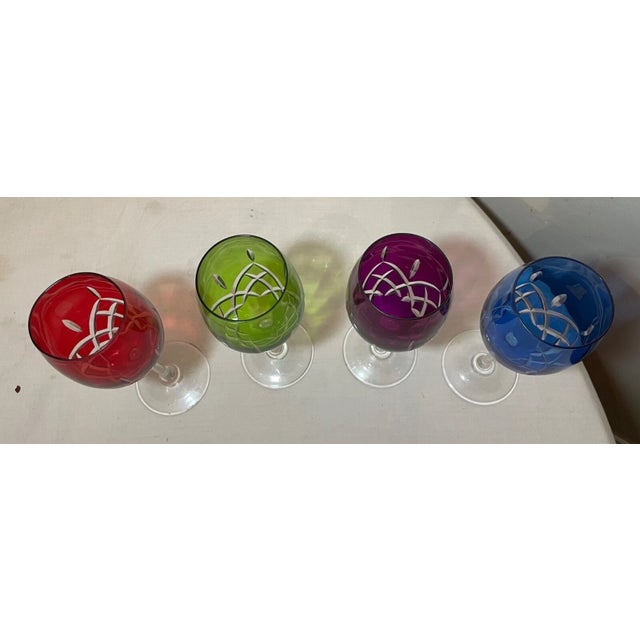 Blue Lot of 4 Vintage Cut to Clear Crystal Glass Cordial White Wine Goblet Glasses For Sale - Image 8 of 10