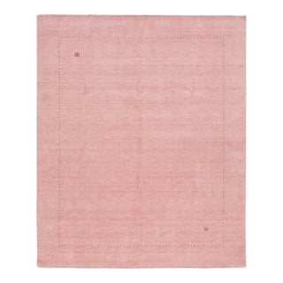 Room-Size Modern Minimalist Hand-Loomed Gabbeh Wool Rug in Pink For Sale