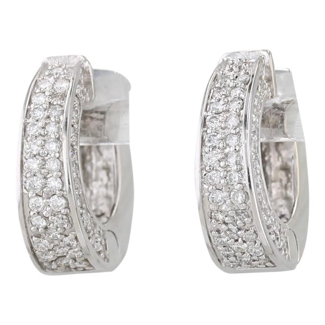 1.20ctw Diamond Hoop Earrings 14k White Gold Snap Top Hinged Hoops, A Pair For Sale