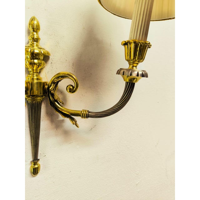 Brass Wall Lamp with Silk Lampshades, 1950s For Sale - Image 6 of 9