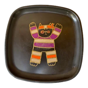 Mid-Century Modern Couroc of Monterey California Cat Design Plate