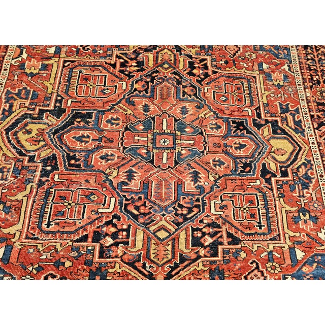 Vintage Persian Heriz Serapi Rug, Hand-Knotted Wool, Geometric Pattern, Rust-Red & Blue, 7x10 For Sale - Image 16 of 18