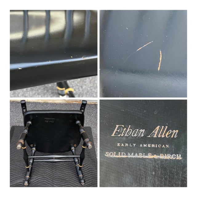 Vintage Ethan Allen Early American Black & Gold Stenciled Armchair Hitchcock Style For Sale - Image 9 of 12