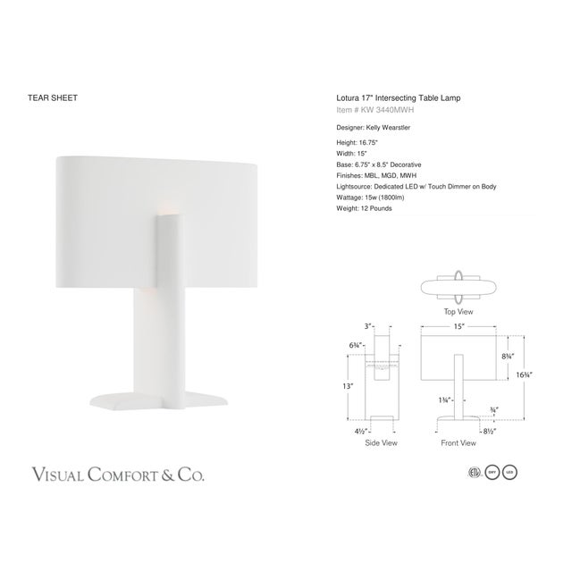 Kelly Wearstler by Visual Comfort Signature Lotura 17" Intersecting Table Lamp in Museum White Designer: Kelly Wearstler...