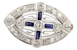 Sapphire & Diamond Platinum Cross Design Ring, Size 7