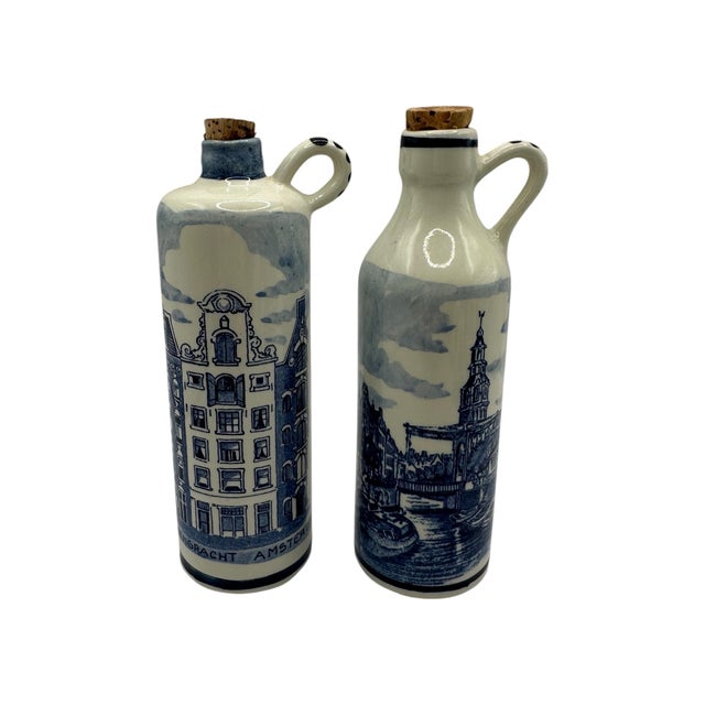 Vintage Delft Blue and White Ceramic Jugs With Amsterdam Scenes by Holland America Line - A Pair For Sale - Image 12 of 12