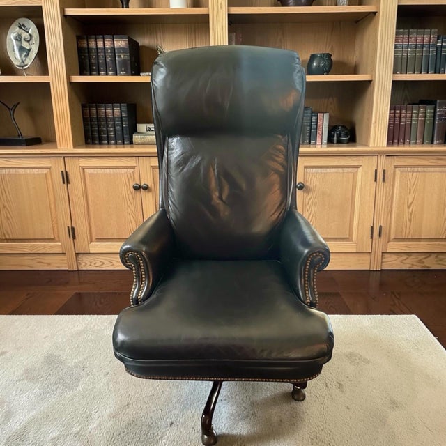 Untra-comfortable leather chair from Hancock and Moore. Handmade and covered in full-grain ebony leather with Hancock...