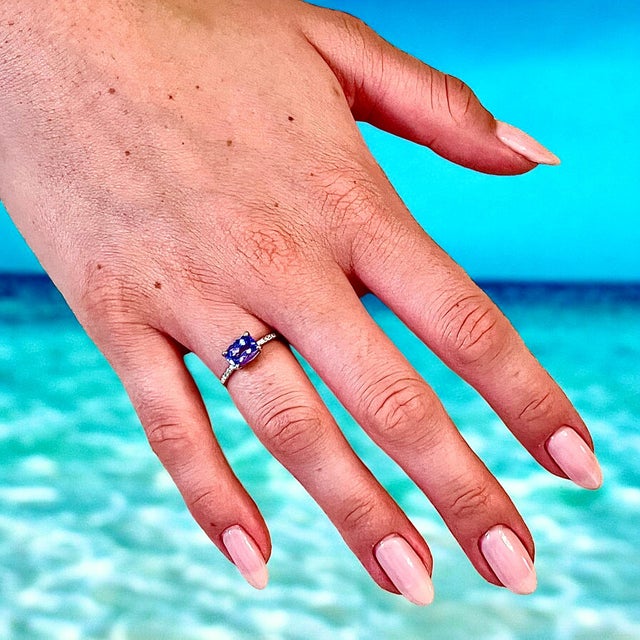 Natural Tanzanite Diamond Ring Size 6.5 14k W Gold 1.79 TCW Certified, Size 7 For Sale - Image 10 of 12