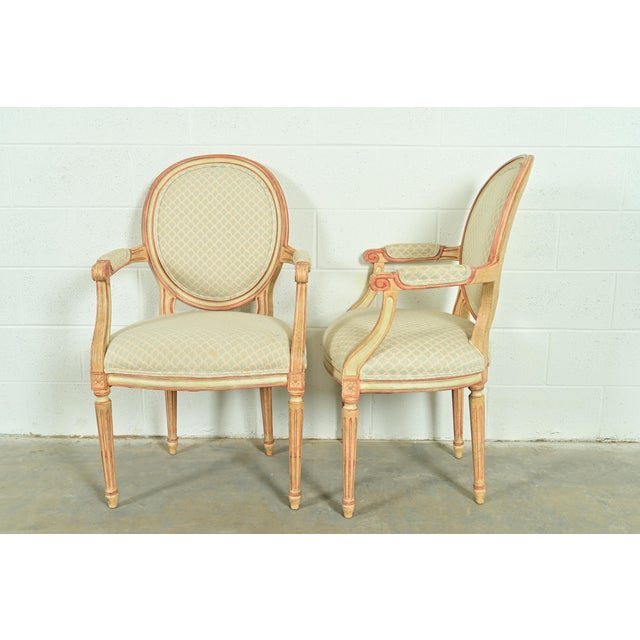 Baker Furniture French Regency Louis XVI Cream and Pink Lacquered Dining Chairs, Set of Four For Sale - Image 12 of 15