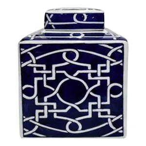 1990s' Asian Blue and White Square Ceramic Vase