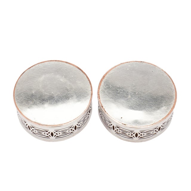 Silver Pair of English Adam-Style Reticulated Silver-Plate Wine Coasters, C. 1880-1920 For Sale - Image 8 of 9