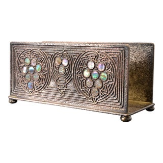 Tiffany Studios New York Silvered Bronze and Abalone Letter Rack For Sale