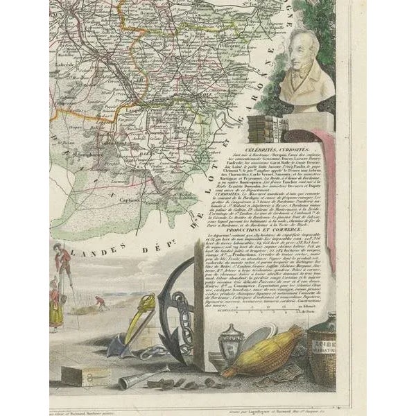 Map of Gironde and Bordeaux Wine by Levasseur, 1852 For Sale - Image 4 of 8