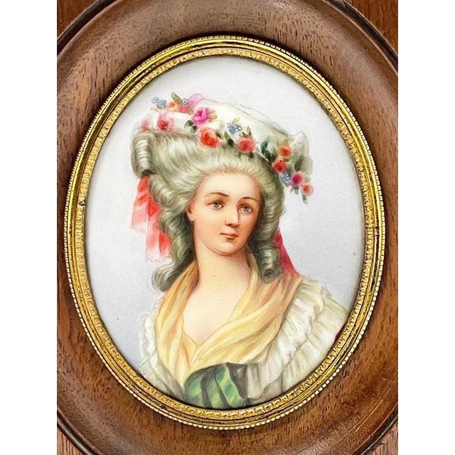 Miniature Framed Portrait of a Lady Painted on Porcelain For Sale - Image 5 of 7