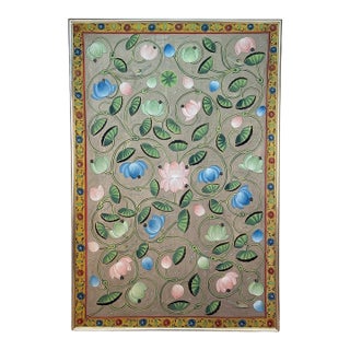 Vintage 4x6 Hindu Lotus Pond Pichwai Framed Wall Panel Art For Sale