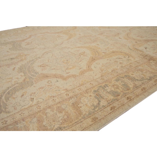 Textile Vintage Paki Peshawar Handmade Beige Floral Wool Rug For Sale - Image 7 of 9