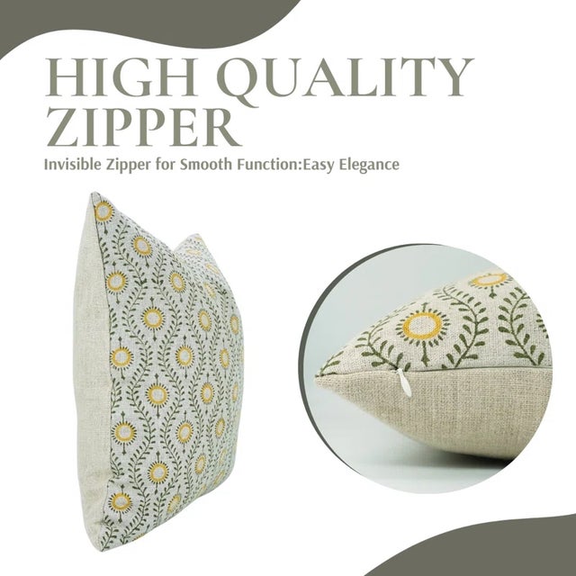 Art Deco Fabdivine Boho Style Block Printed Pillow Cover 22x22 Inch Thick Linen For Sale - Image 3 of 5