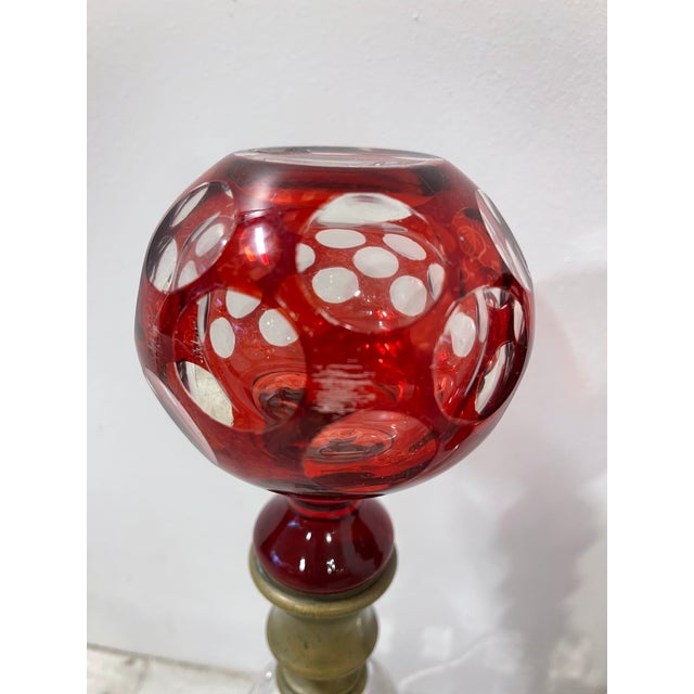 Pair, Antique French Baccarat Style Ruby Cut Glass Newel Post Finials