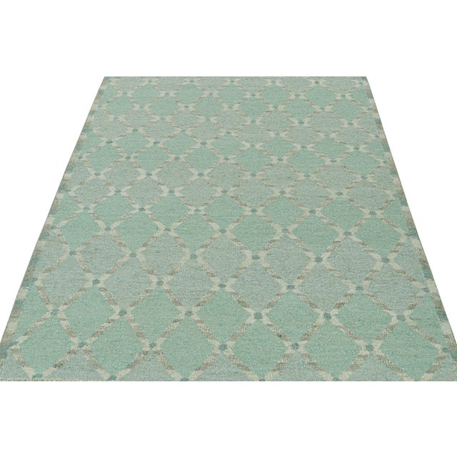 2010s 2010s Rug & Kilim’s Scandinavian Style Kilim in Blue & Gray Geometric Patterns For Sale - Image 5 of 7