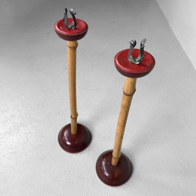 Japanese Candlesticks in Lacquer and Bamboo, 1920s, Set of 2 For Sale - Image 4 of 14