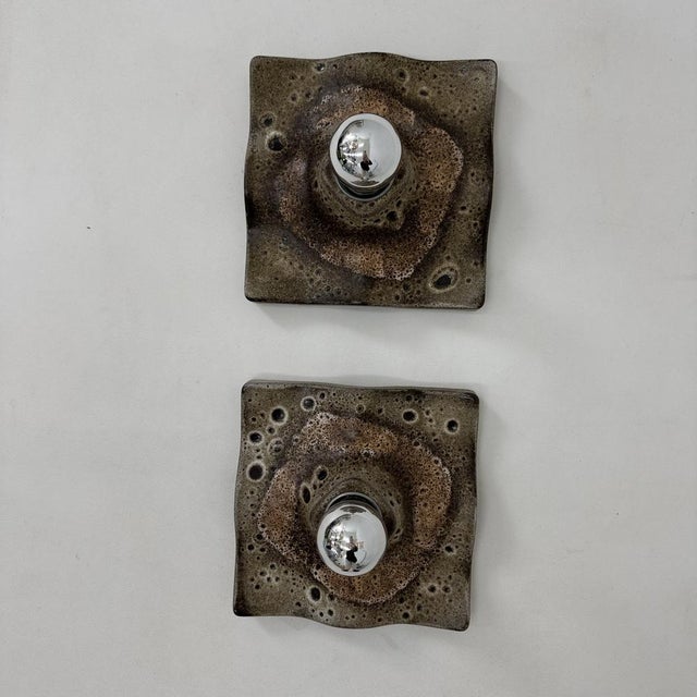 Mid-Century Wavy Ceramic Wall Lamps, 1970s, Set of 2 For Sale - Image 10 of 18