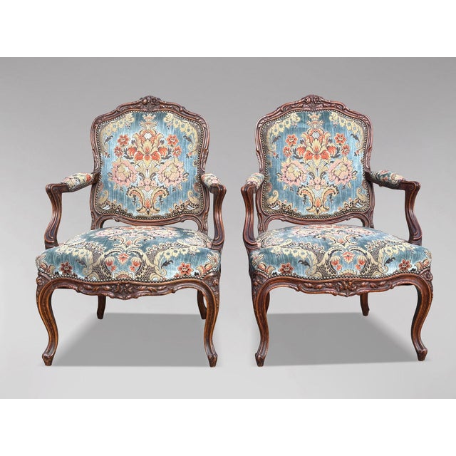 A beautiful set of 4 french louis xv upholstered fauteuil armchairs this stunning and sturdy set of four 19th-century...