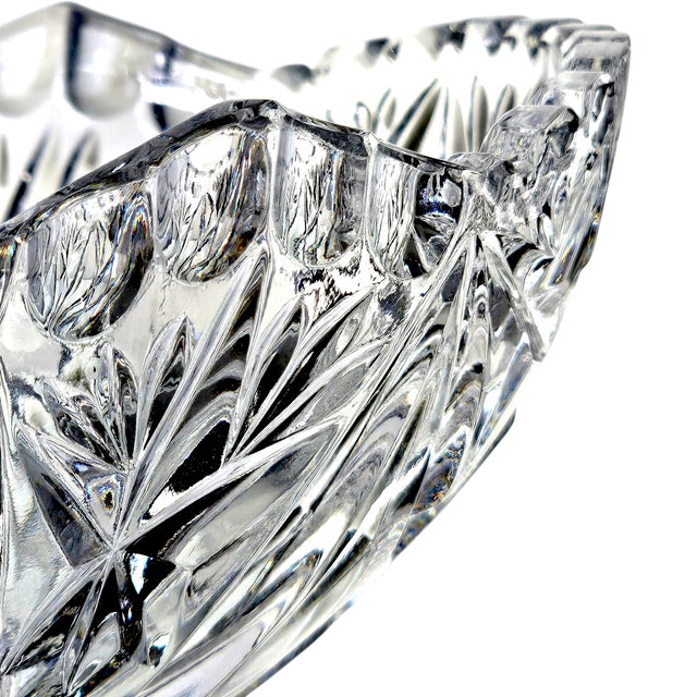 Glass German Crystal Footed Bowl Dish Saw Tooth Star Etched 10" For Sale - Image 7 of 7