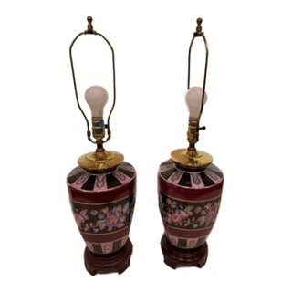 1960s Reliance Lamp Co. Chinoiserie / Ginger Jar Hand-Painted Lamp Set of 2 For Sale
